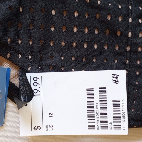 NWT H&M Perforated Mesh Square Neck Bikini Swim Top 12 Black Nude  50off3 - Picture 4 of 5